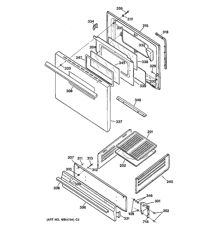 DOOR & DRAWER PARTS Diagram and Parts List for JGBS15PEA3AD  General Electric Range