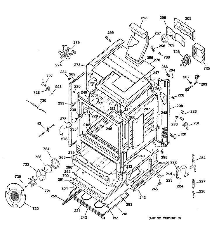 BODY PARTS Diagram and Parts List for JGB910BEC2BB  General Electric Range