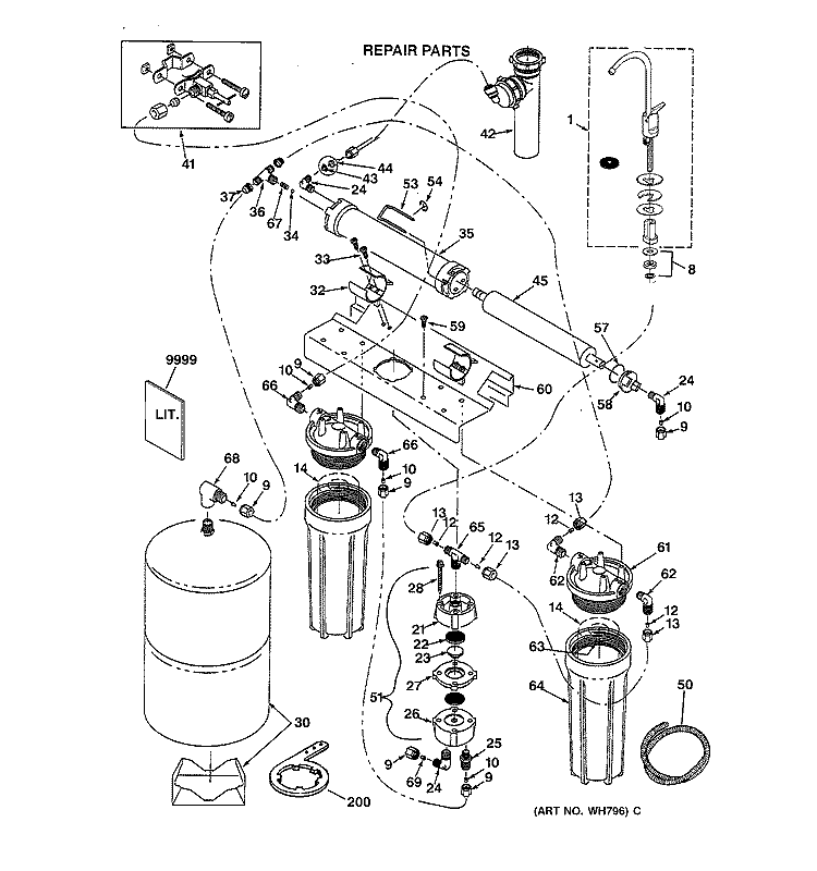 WATER FILTRATION SYSTEM Diagram and Parts List for GXRV10ABL  General Electric Water Filter System