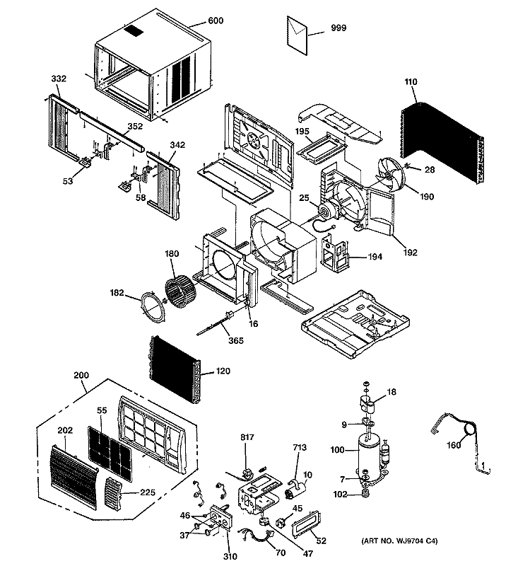 ROOM AIR CONDITIONER Diagram and Parts List for AGN14ABG1  General Electric Air Conditioner