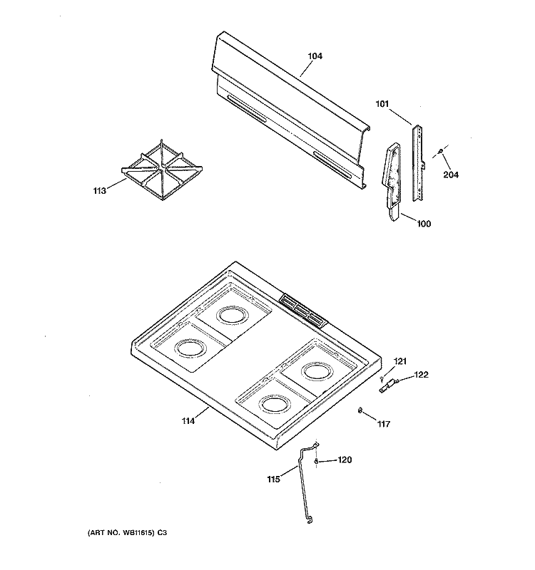COOKTOP Diagram and Parts List for JGBS04BEA3WH  General Electric Range