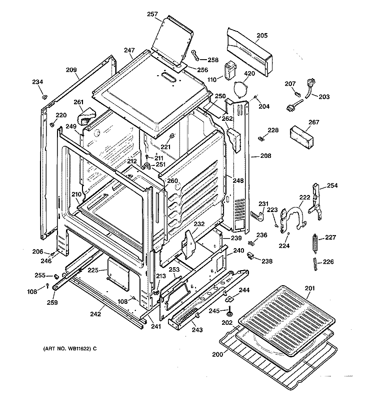 BODY PARTS Diagram and Parts List for JGBS04BEA3WH  General Electric Range
