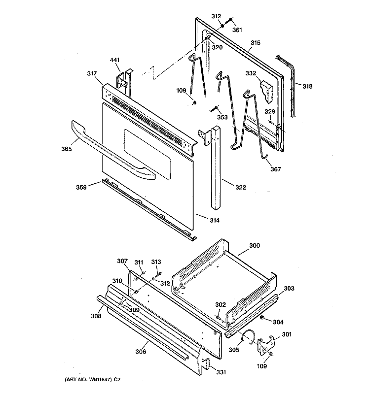 DOOR & DRAWER PARTS Diagram and Parts List for JGBS04BEA3WH  General Electric Range