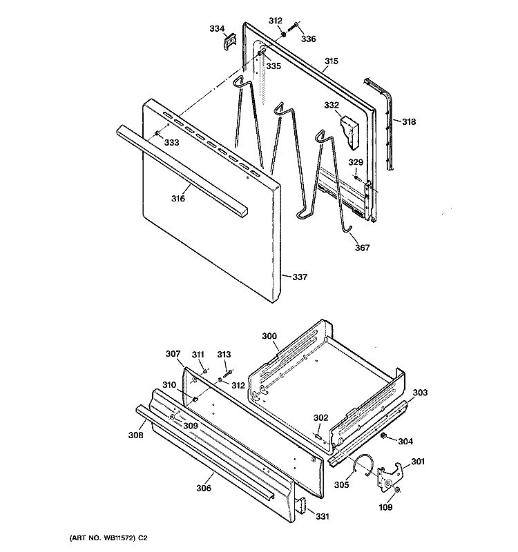 DOOR & DRAWER PARTS Diagram and Parts List for RGB524PEA2AD  Hotpoint Range