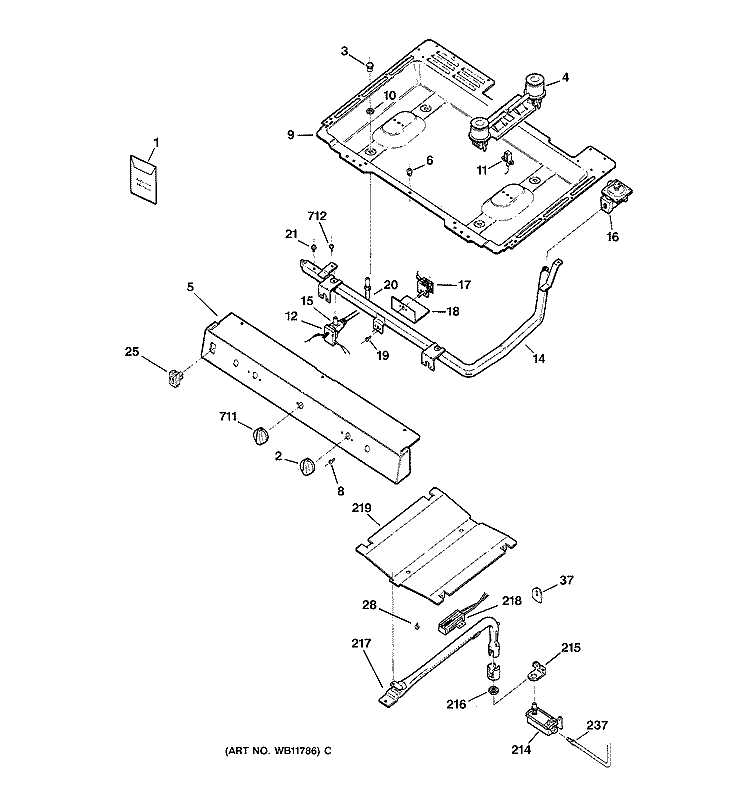 GAS & BURNER PARTS Diagram and Parts List for RGB526PEA2WH  Hotpoint Range