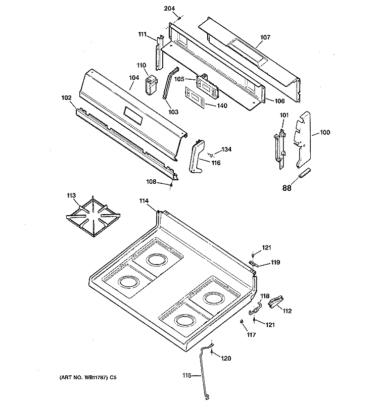 CONTROL PANEL & COOKTOP Diagram and Parts List for RGB526PEA2WH  Hotpoint Range