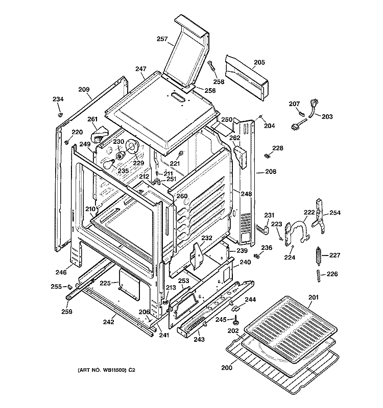 BODY PARTS Diagram and Parts List for RGB526PEA2WH  Hotpoint Range
