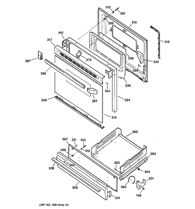 DOOR & DRAWER PARTS Diagram and Parts List for RGB628BEA2AD  Hotpoint Range