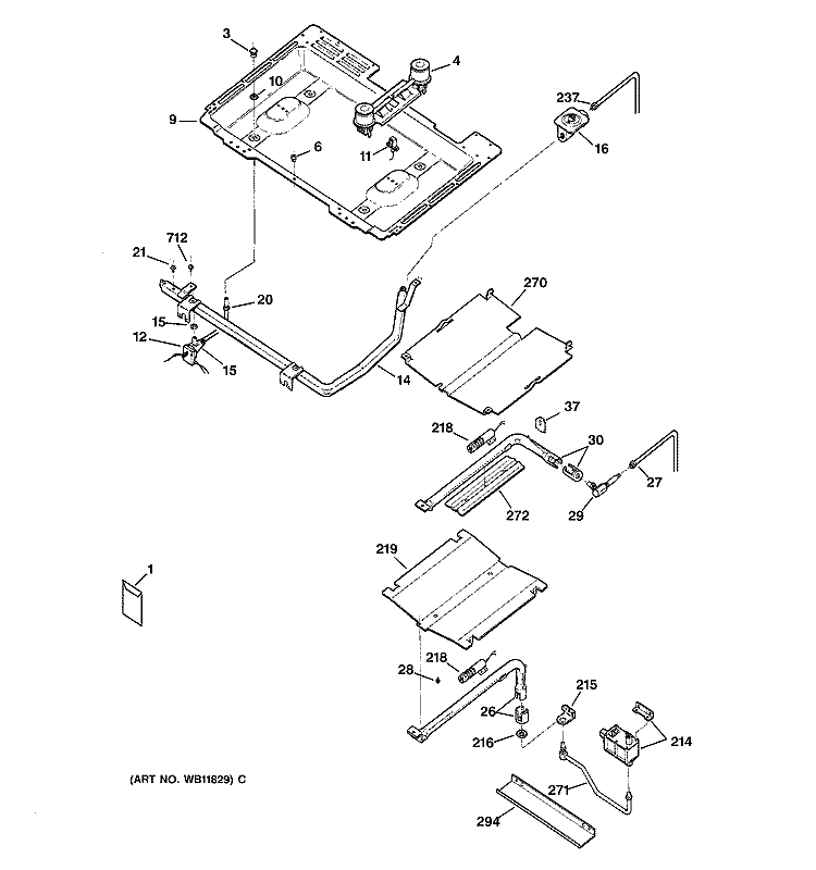 GAS & BURNER PARTS Diagram and Parts List for JGBP24BEA4AD  General Electric Range