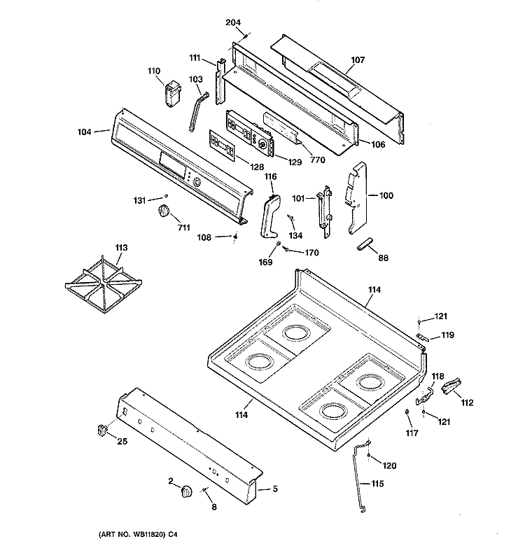 CONTROL PANEL & COOKTOP Diagram and Parts List for JGBP24BEA4AD  General Electric Range