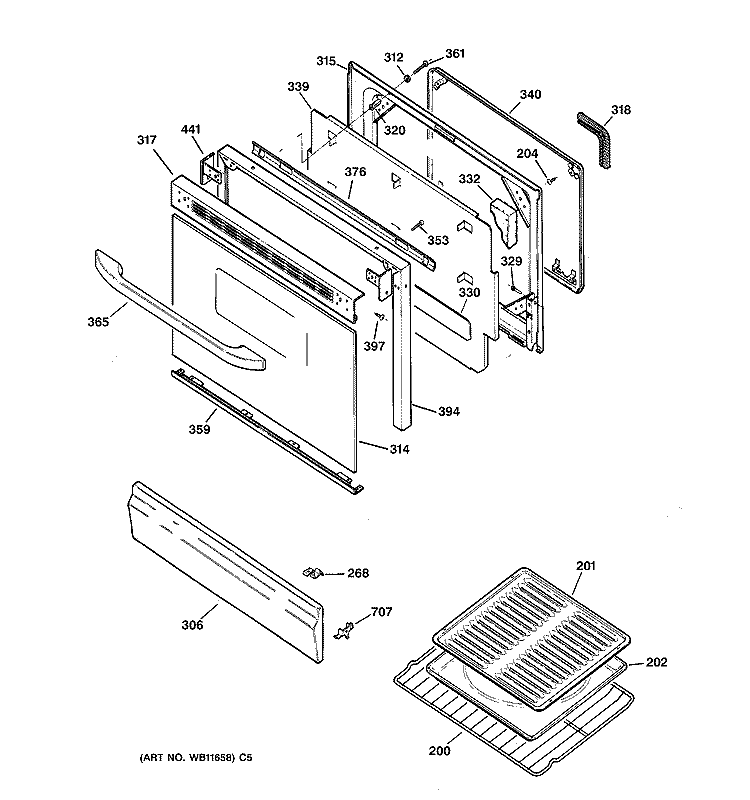 DOOR PARTS Diagram and Parts List for JGBP24BEA4AD  General Electric Range