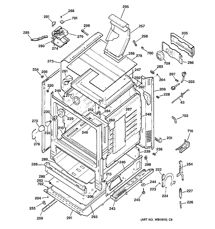 BODY PARTS Diagram and Parts List for JGBP26AEA3AA  General Electric Range
