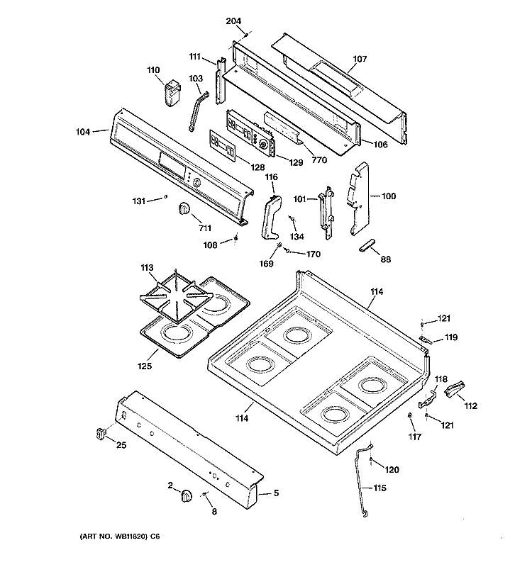 CONTROL PANEL & COOKTOP Diagram and Parts List for JGBP25BEC2WH  General Electric Range