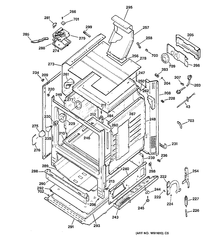BODY PARTS Diagram and Parts List for JGBP25BEC2WH  General Electric Range