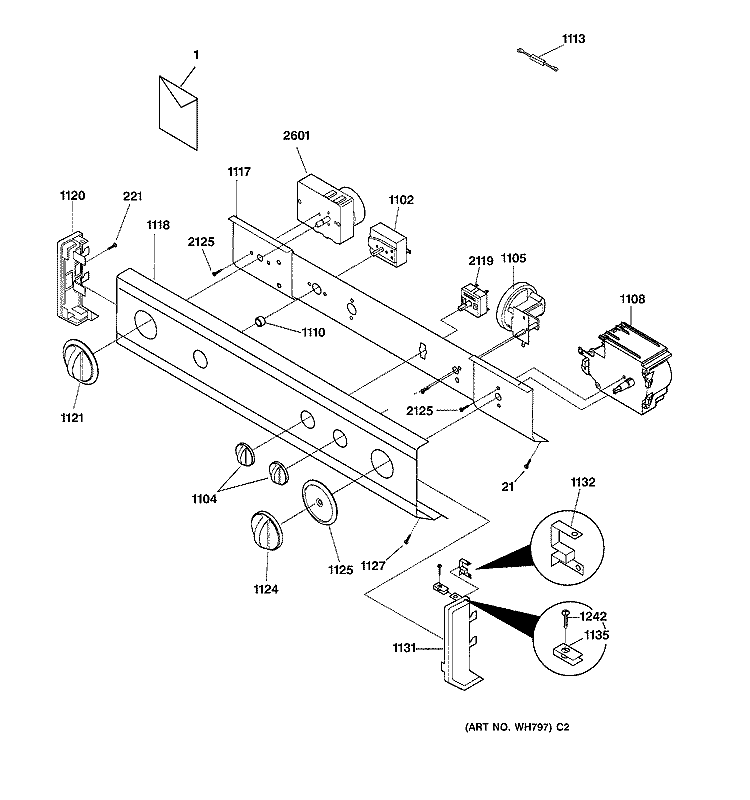 CONTROL PANEL Diagram and Parts List for WSM2780WBWW  General Electric Washer Dryer Combo