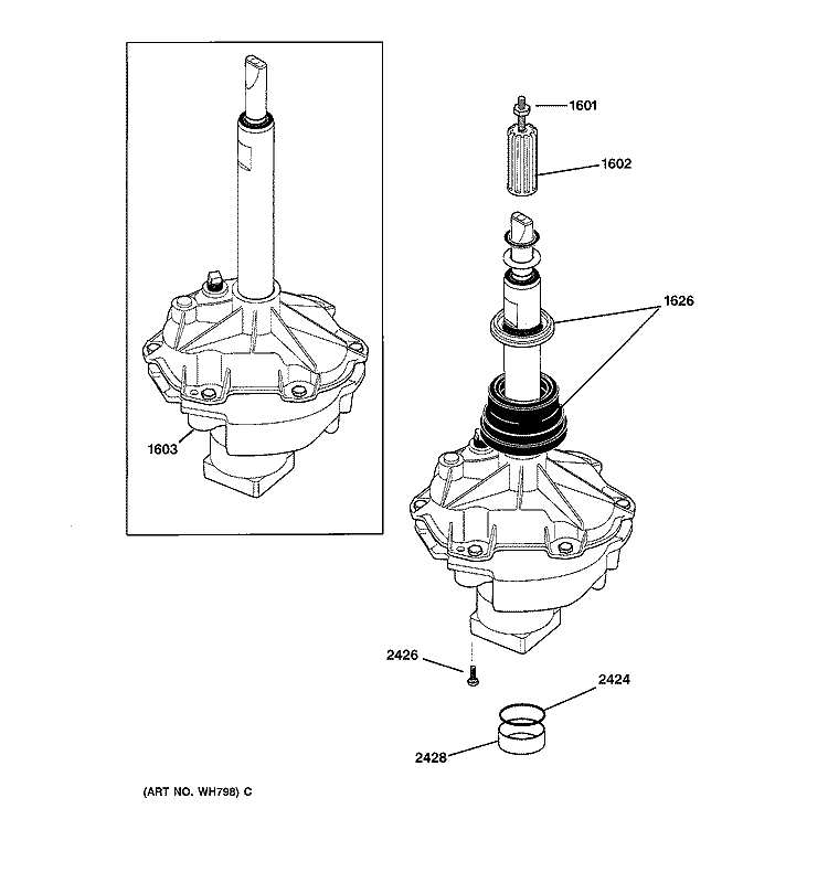 TRANSMISSION Diagram and Parts List for WSM2780WBWW  General Electric Washer Dryer Combo