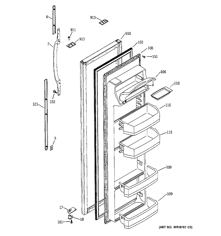 FRESH FOOD DOOR Diagram and Parts List for GSS22JEMACC  General Electric Refrigerator