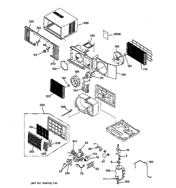 ROOM AIR CONDITIONER Diagram and Parts List for AGV10ACG1  General Electric Air Conditioner