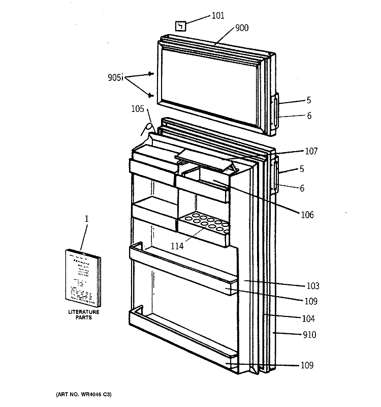 DOORS Diagram and Parts List for TDX9SNXBRWH  General Electric Refrigerator