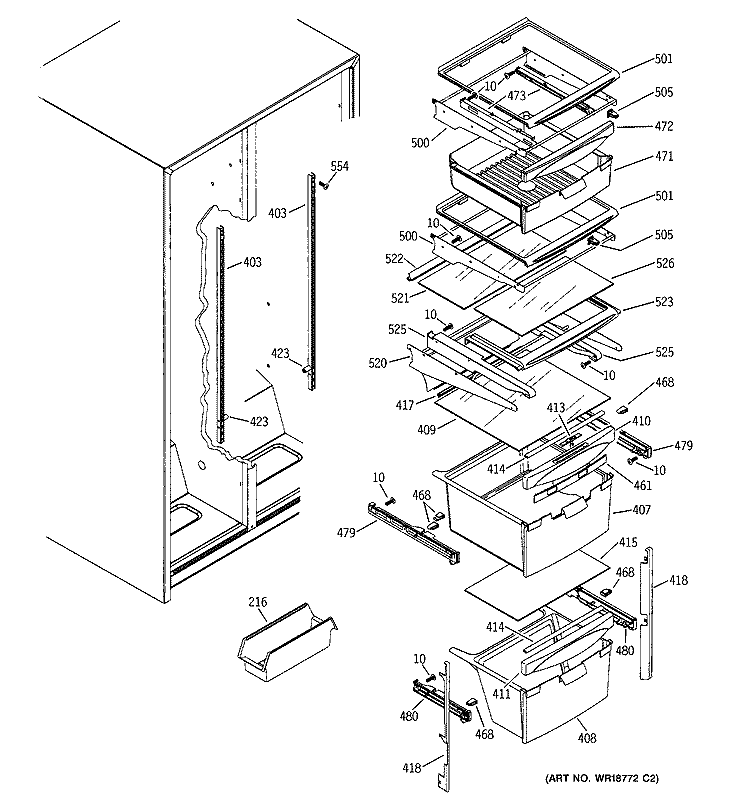FRESH FOOD SHELVES Diagram and Parts List for GSS25SGMABS  General Electric Refrigerator