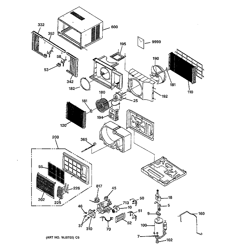 ROOM AIR CONDITIONER Diagram and Parts List for AGN10ACG1  General Electric Air Conditioner