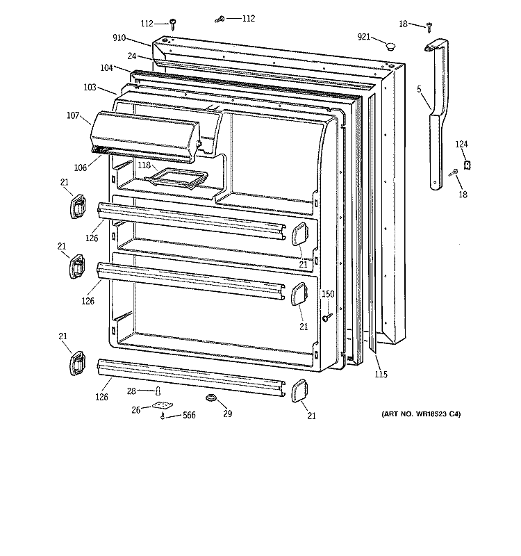 FRESH FOOD DOOR Diagram and Parts List for TBG21DADARWW  General Electric Refrigerator