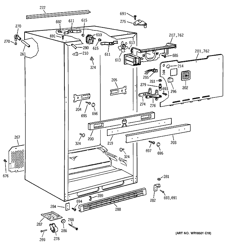 CABINET Diagram and Parts List for TBG21DADARWW  General Electric Refrigerator