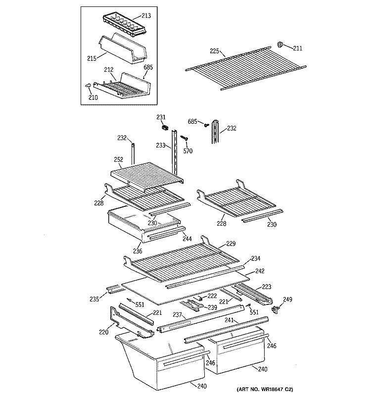 SHELVES Diagram and Parts List for TBG21DADARWW  General Electric Refrigerator