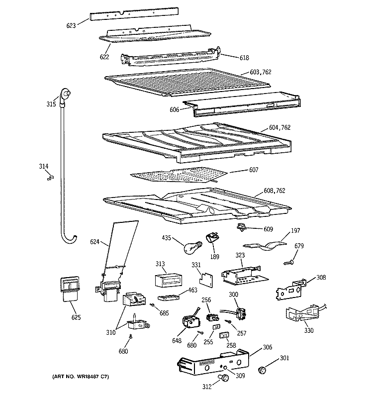 SEPARATOR COMPARTMENT PARTS Diagram and Parts List for TBG21DADARWW  General Electric Refrigerator