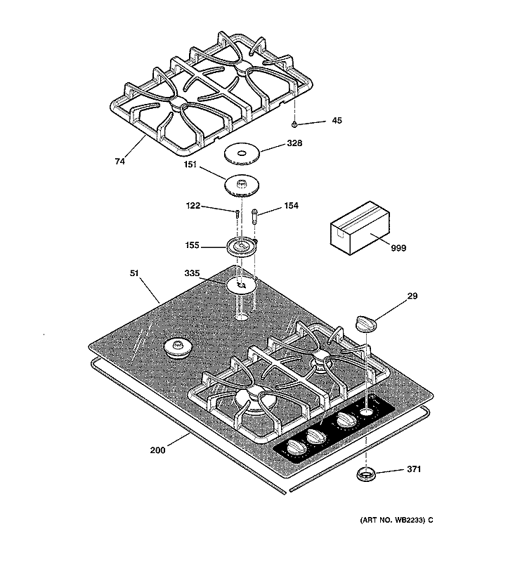 COOKTOP Diagram and Parts List for JGP932CEC1CC  General Electric Cooktop