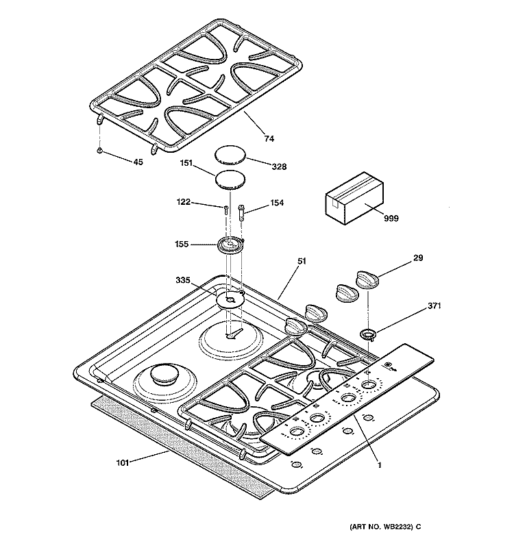 COOKTOP Diagram and Parts List for JGP933CEC1CC  General Electric Cooktop