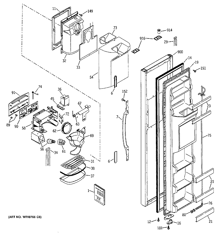 FREEZER DOOR Diagram and Parts List for HSS22DDMAWH  Hotpoint Refrigerator