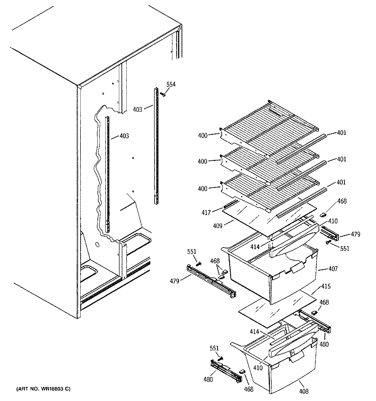 FRESH FOOD SHELVES Diagram and Parts List for HSS22DDMAWH  Hotpoint Refrigerator