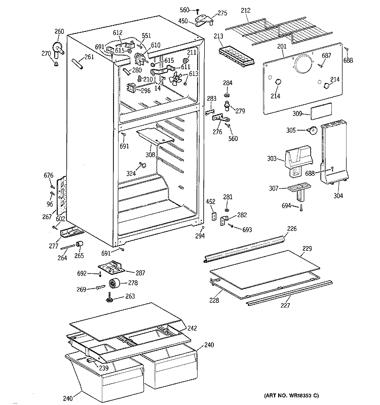 CABINET Diagram and Parts List for CTG16GAZBRWH  Hotpoint Refrigerator