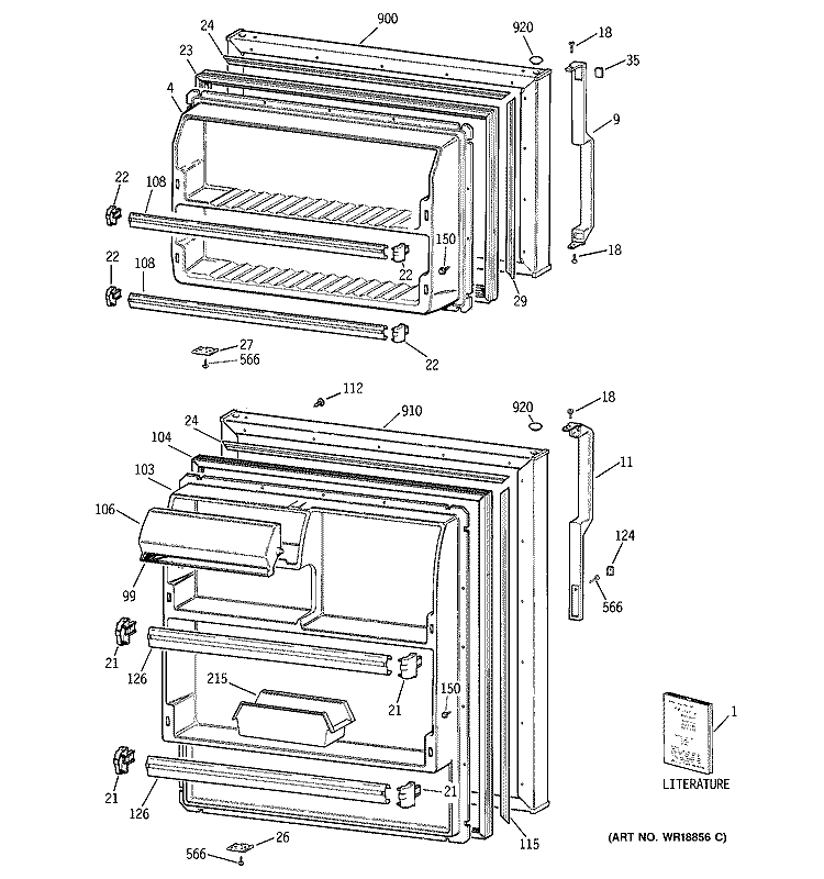 DOORS Diagram and Parts List for HTG16BBMCRWW  Hotpoint Refrigerator
