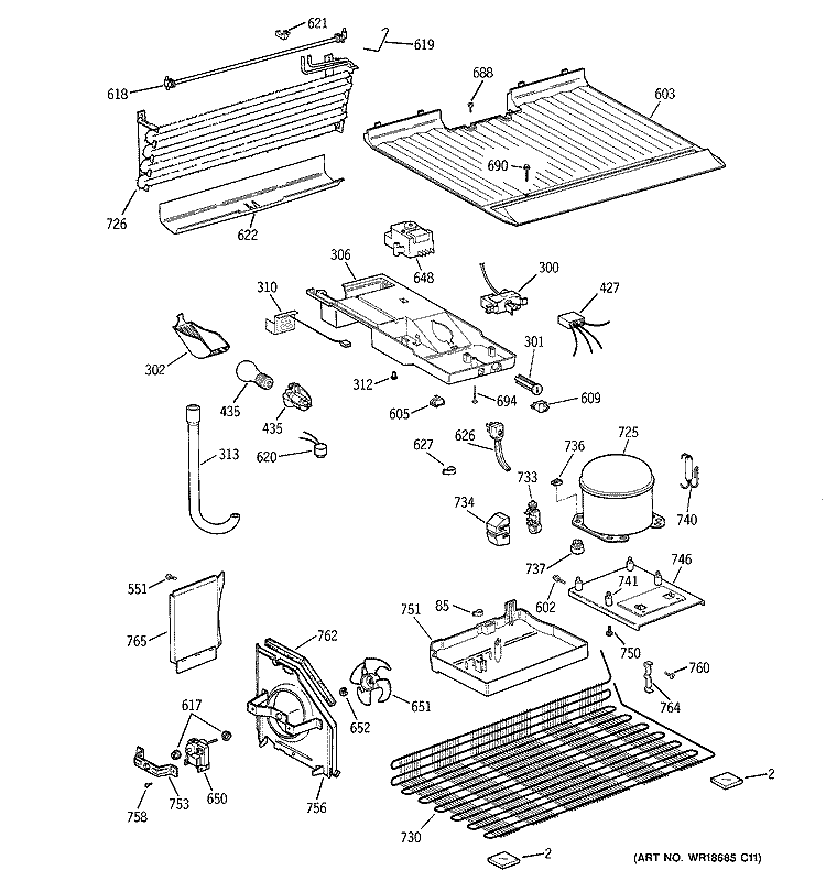 UNIT PARTS Diagram and Parts List for HTG16BBMCRWW  Hotpoint Refrigerator