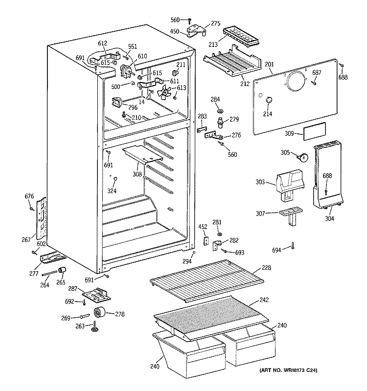 CABINET Diagram and Parts List for HTS15BBMBRWW  Hotpoint Refrigerator