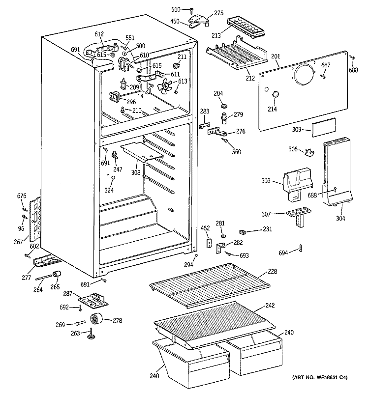CABINET Diagram and Parts List for HTR17BBMBLAA  Hotpoint Refrigerator