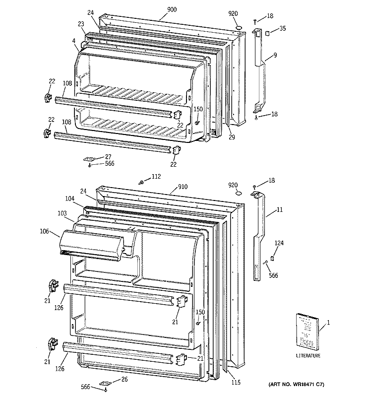 DOORS Diagram and Parts List for HTT15BBMBRWW  Hotpoint Refrigerator