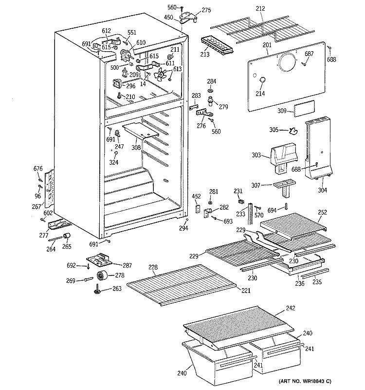 CABINET Diagram and Parts List for HTT18EBMBRCC  Hotpoint Refrigerator