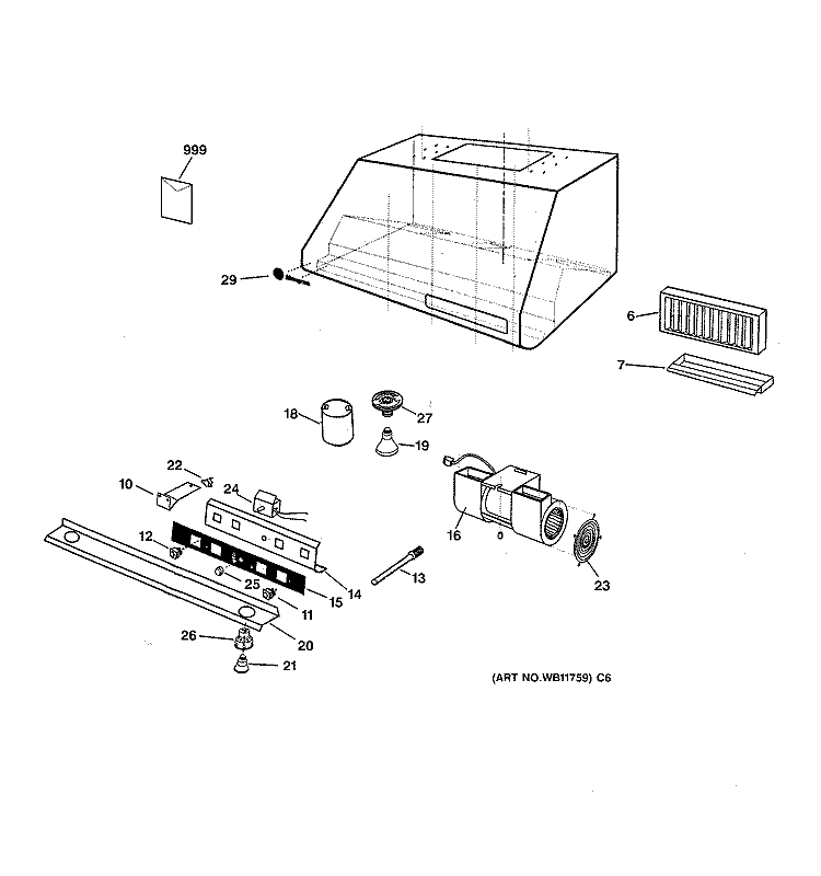 RANGE HOOD Diagram and Parts List for ZV881WSS  General Electric Range Hood