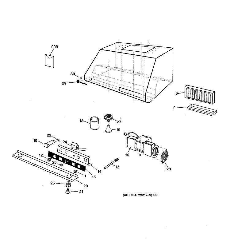 RANGE HOOD Diagram and Parts List for ZV891YSS  General Electric Range Hood