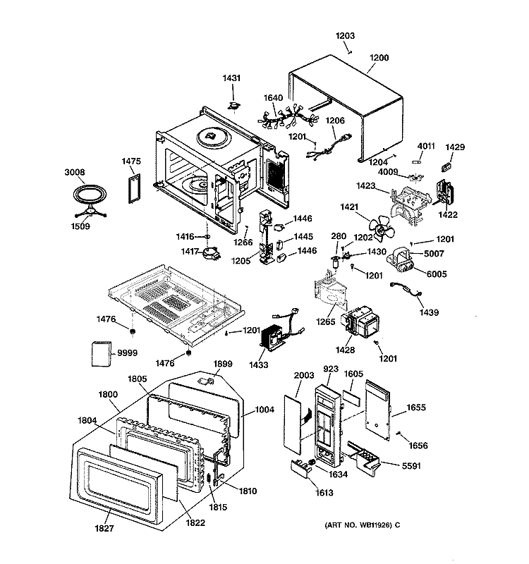MICROWAVE PARTS Diagram and Parts List for JES735WD001  General Electric Microwave