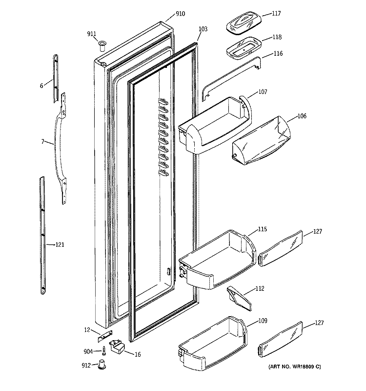 FRESH FOOD DOOR Diagram and Parts List for GSS25TGMAWW  General Electric Refrigerator
