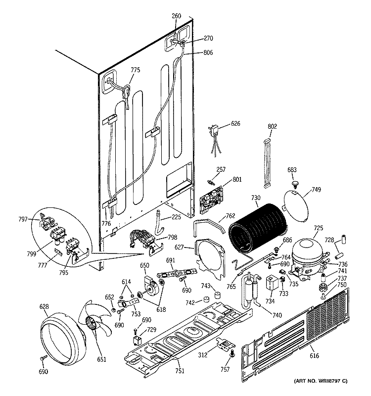 UNIT PARTS Diagram and Parts List for GSS25TGMAWW  General Electric Refrigerator