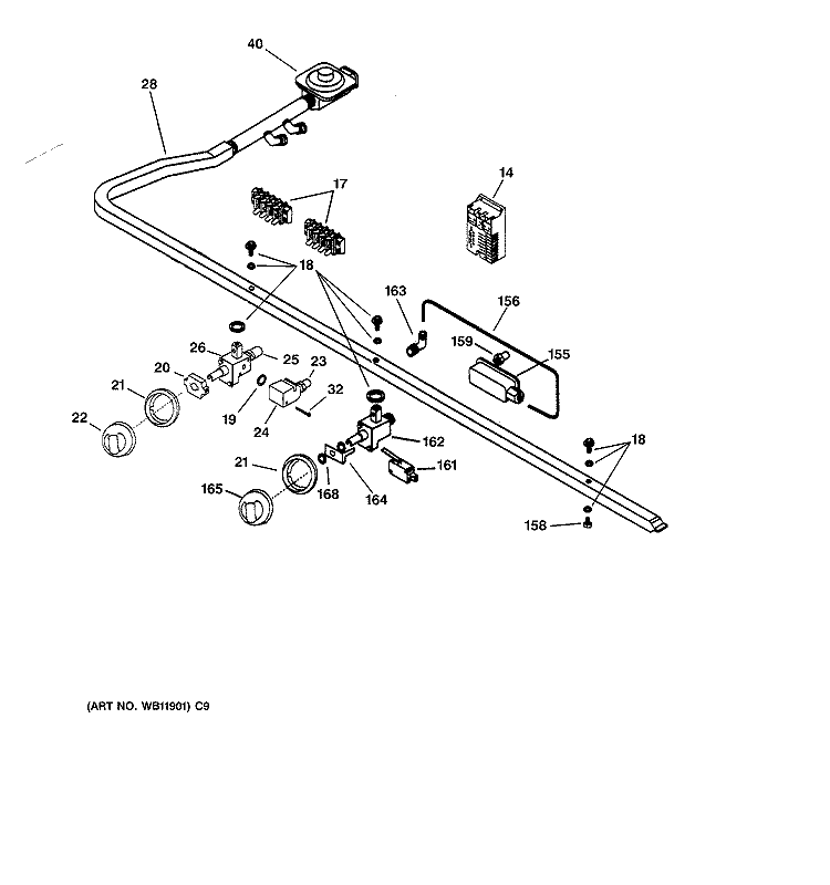 MANIFOLD & CONTROLS Diagram and Parts List for ZGU36N4RD1SS  General Electric Cooktop