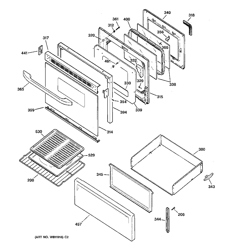 DOOR & DRAWER PARTS Diagram and Parts List for JBP62BD1CT  General Electric Range
