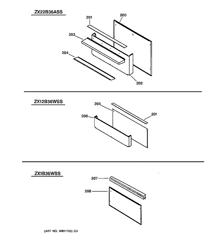 ACCESSORY BACKGUARD ASSEMBLY Diagram and Parts List for ZDP36L4RD1SS  General Electric Range