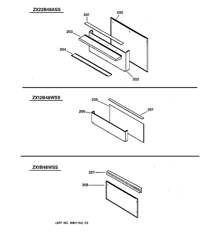 ACCESSORY BACKGUARD ASSEMBLY Diagram and Parts List for ZDP48N6RD1SS  General Electric Range