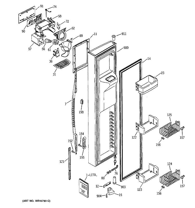 FREEZER DOOR Diagram and Parts List for PSS27MGMAWW  General Electric Refrigerator